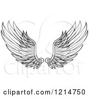Clipart Of A Pair Of Black Feathered Wings 13 Royalty Free Vector Illustration