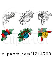 Clipart Of Christmas Holly With Bells Baubles And Bows Royalty Free Vector Illustration