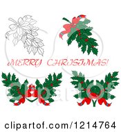 Clipart Of A Merry Christmas Greeting With Holly Boughs Royalty Free Vector Illustration