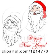 Poster, Art Print Of Happy New Year Greeting And Santa Heads