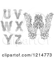 Poster, Art Print Of Black And White Leafy Floral Letters U V W X Y And Z