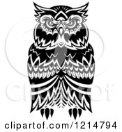 Clipart Of A Black And White Tribal Owl 3 Royalty Free Vector Illustration