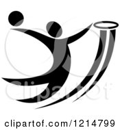 Clipart Of A Black And White Basketball Player Slam Dunking 2 Royalty Free Vector Illustration