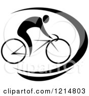 Clipart Of A Black And White Cyclist Riding A Bike Royalty Free Vector Illustration by Vector Tradition SM