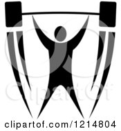 Clipart Of A Black And White Bodybuilder Holding Up A Barbell Royalty Free Vector Illustration