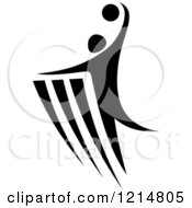 Clipart Of A Black And White Basketball Player Slam Dunking Royalty Free Vector Illustration