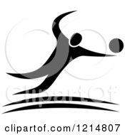 Clipart Of A Black And White Volleyball Player 3 Royalty Free Vector Illustration