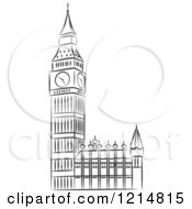 Clipart Of A Black And White Sketched Big Ben Clock Tower Royalty Free Vector Illustration