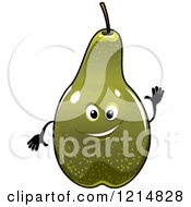 Clipart Of A Waving Pear Character Royalty Free Vector Illustration