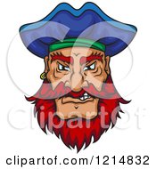 Poster, Art Print Of Mad Pirate With A Blue Hat And Red Facial Hair