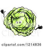 Clipart Of A Waving Cabbage Character Royalty Free Vector Illustration