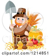 Poster, Art Print Of Happy Pilgrim Gnome With Autumn Harvest Vegetables
