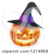 Poster, Art Print Of Carved Halloween Jackolantern Pumpkin With A Witch Hat