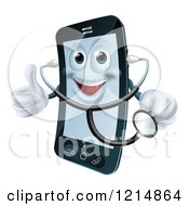 Poster, Art Print Of Happy Smart Phone Wearing A Stethoscope And Holding A Thumb Up