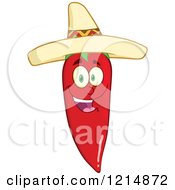 Hispanic Red Hot Chili Pepper Character Wearing A Sombrero