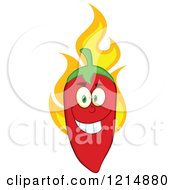 Poster, Art Print Of Red Hot Chili Pepper Character With Flames