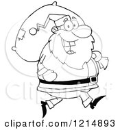 Cartoon Of An Outlined Happy Santa Carrying A Christmas Sack Royalty Free Vector Clipart