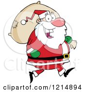 Cartoon Of A Happy Santa Carrying A Christmas Sack Royalty Free Vector Clipart