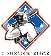 Poster, Art Print Of Baseball Player Athlete Batting In A Patriotic Diamond