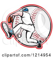 Clipart Of A Baseball Player Athlete Pitching Over A Ball Royalty Free Vector Illustration
