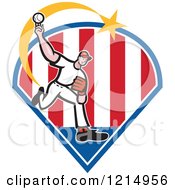 Poster, Art Print Of Baseball Player Athlete Pitching Over Stripes