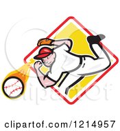 Poster, Art Print Of Baseball Player Athlete Pitching From A Yellow Diamond