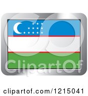 Clipart Of A Uzbekistan Flag And Silver Frame Icon Royalty Free Vector Illustration