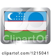 Poster, Art Print Of Uzbekistan Flag And Silver Frame Icon