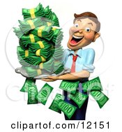 Clay Sculpture Clipart Successful Businessman Holding A Tray Of Cash Money Royalty Free 3d Illustration by Amy Vangsgard #COLLC12151-0022