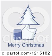 Clipart Of A Merry Christmas Greeting And Facebook Thumb Up With A Tree Royalty Free Vector Illustration