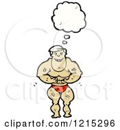 Cartoon Of A Muscle Man Thinking Royalty Free Vector Illustration by lineartestpilot