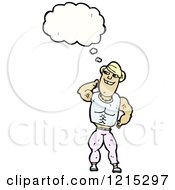Cartoon Of A Muscle Man Thinking Royalty Free Vector Illustration