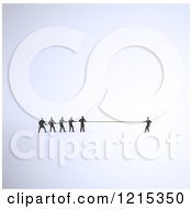 Clipart Of A 3d Tiny Man Engaged In Tug Of War Against A Group Royalty Free Illustration