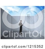 Poster, Art Print Of 3d Businessman In An Empty Room With A Ladder Leading To Opportunity