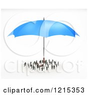 Clipart Of A 3d Blue Umbrella Sheltering A Group Of Tiny People Royalty Free Illustration by Mopic