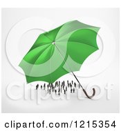 Poster, Art Print Of 3d Green Umbrella Sheltering A Group Of Tiny People