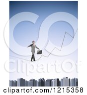 3d Businessman Walking A Graph Tight Rope Over A City