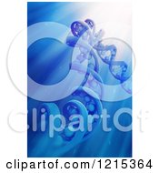 Poster, Art Print Of 3d Dna Strand Model In Blue Light Rays