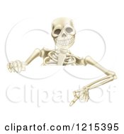 Poster, Art Print Of Happy Human Skeleton Pointing Down To A Halloween Sign