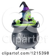 Poster, Art Print Of Witch Behind A Boiling Happy Halloween Cauldron