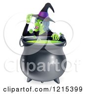 Poster, Art Print Of Witch Touching Her Hat From Behind A Boiling Halloween Cauldron