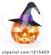 Poster, Art Print Of Carved Halloween Jackolantern Pumpkin With A Purple Witch Hat