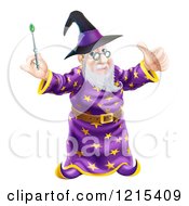 Poster, Art Print Of Happy Old Wizard Holding A Thumb Up And Magic Wand