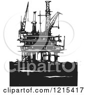 Woodcut Oil Rig Platform In Black And White