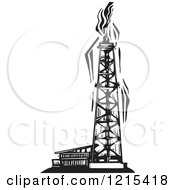 Clipart Of A Woodcut Oil Well In Black And White Royalty Free Vector Illustration by xunantunich