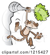 Clipart Of A Cartoon Monkey Swinging From A Tree Branch Royalty Free Vector Illustration
