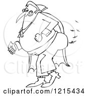 Clipart Of An Outlined Vampire Farting Bats Royalty Free Vector Illustration