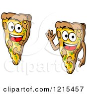Clipart Of Happy And Waving Pizza Slice Characters Royalty Free Vector Illustration