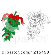 Clipart Of Bows And Christmas Holly Royalty Free Vector Illustration