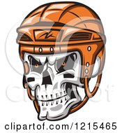 Poster, Art Print Of Grinning Skull With An Orange Hockey Helmet